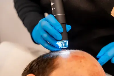 A man receives a laser hair treatment